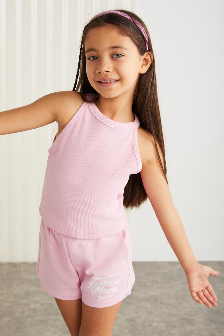 LAINEY-GRM24041 100% pamuk 3 iplik baskılı kız çocuk şort Pembe Şort