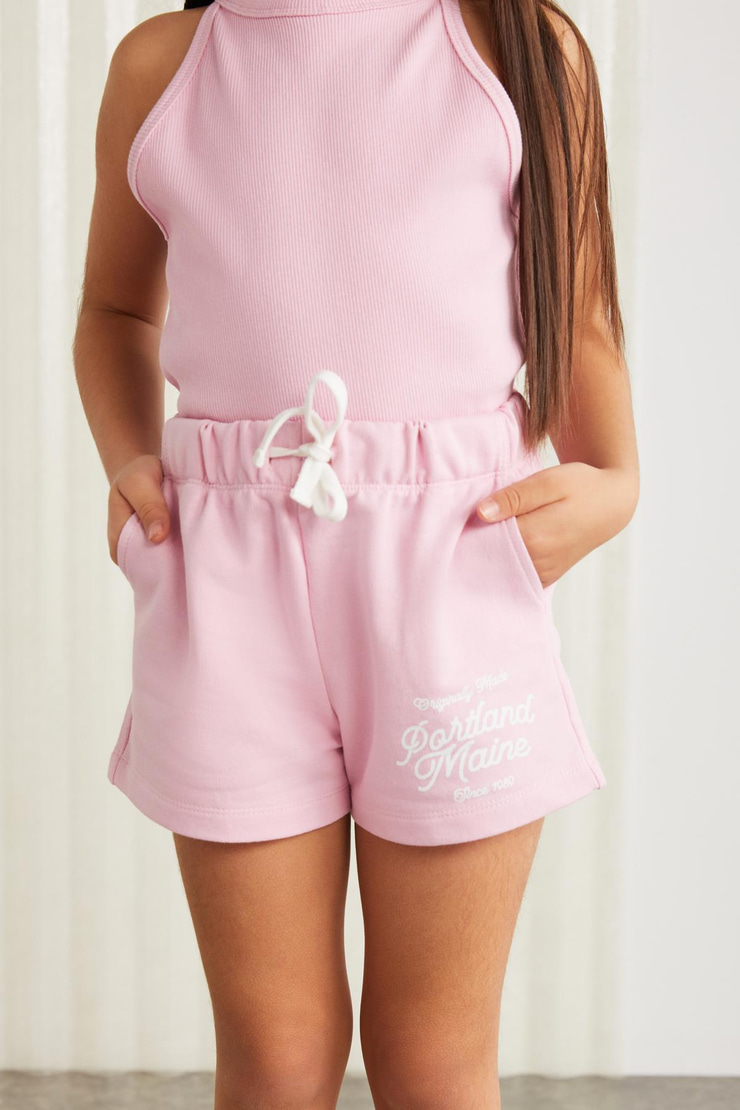LAINEY-GRM24041 100% pamuk 3 iplik baskılı kız çocuk şort Pembe Şort