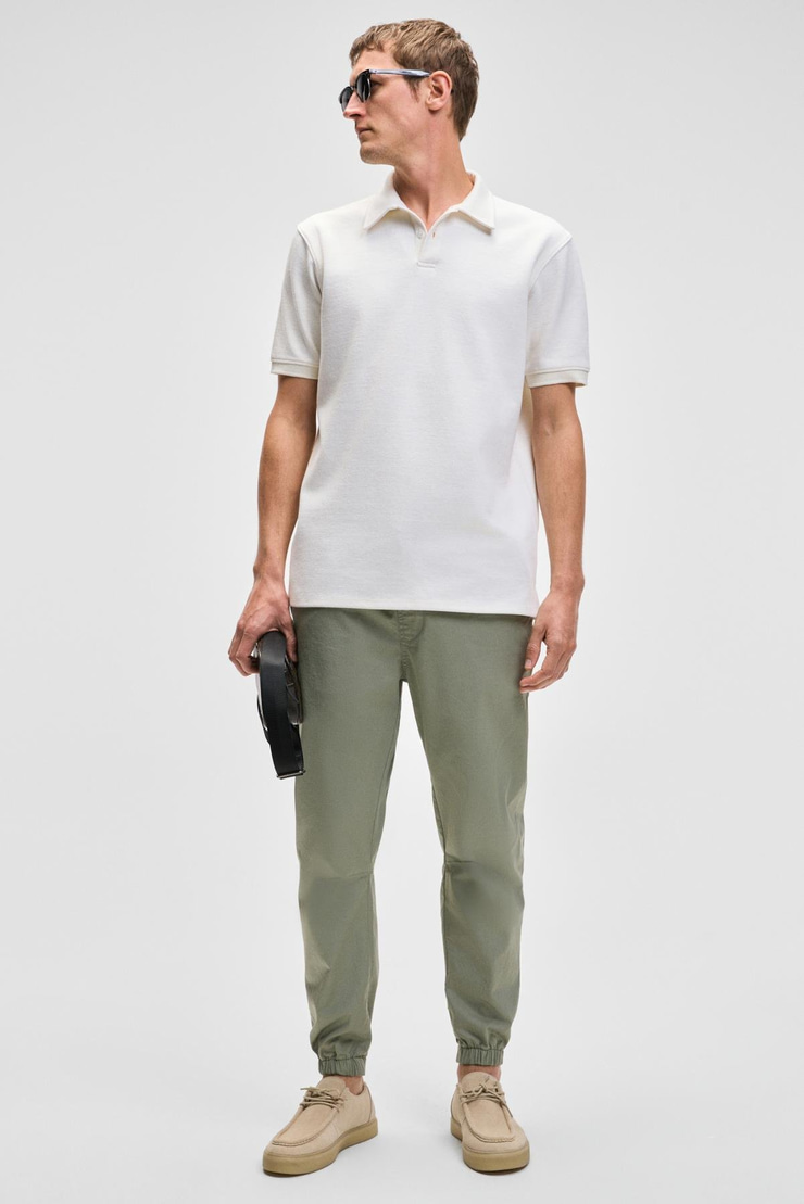 LAPORTE Erkek Dokulu Kumaşlı Slim Fit Beyaz Polo Yaka T-shirt