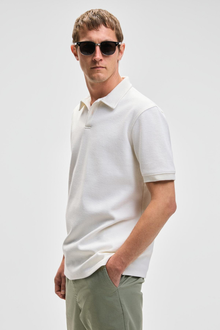 LAPORTE Erkek Dokulu Kumaşlı Slim Fit Beyaz Polo Yaka T-shirt