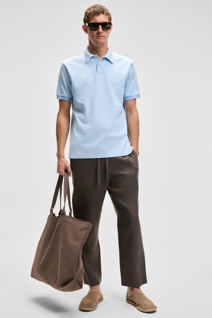 LAPORTE Erkek Dokulu Kumaşlı Slim Fit Mavi Polo Yaka T-shirt