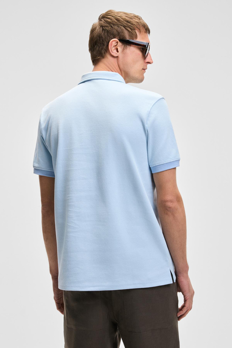 LAPORTE Erkek Dokulu Kumaşlı Slim Fit Mavi Polo Yaka T-shirt