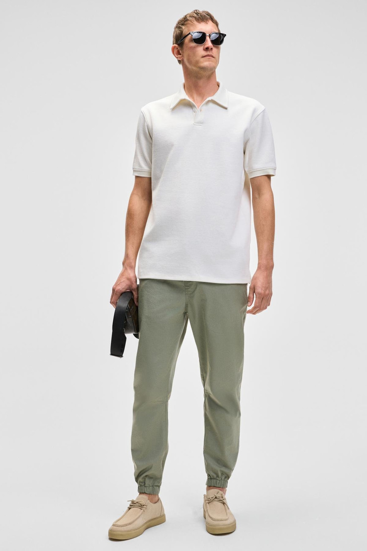 LAPORTE Erkek Dokulu Kumaşlı Slim Fit Beyaz Polo Yaka T-shirt