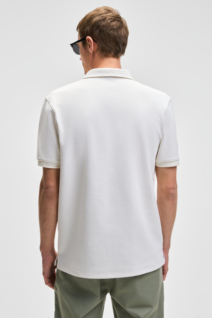 LAPORTE Erkek Dokulu Kumaşlı Slim Fit Beyaz Polo Yaka T-shirt