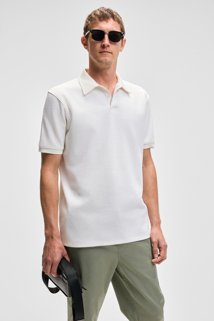 LAPORTE Erkek Dokulu Kumaşlı Slim Fit Beyaz Polo Yaka T-shirt