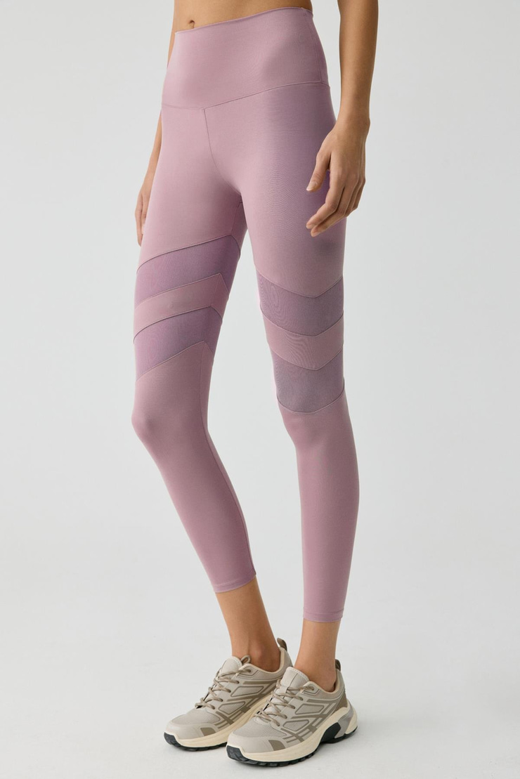 LARINA Kadın Tül Detaylı Tam Boy Gül Kurusu Tayt