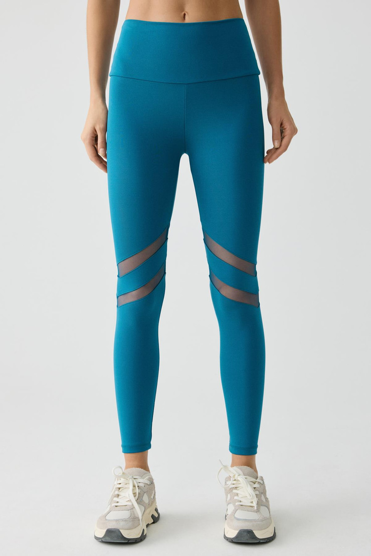 LARINA Kadın Tül Detaylı Tam Boy Mavi Tayt