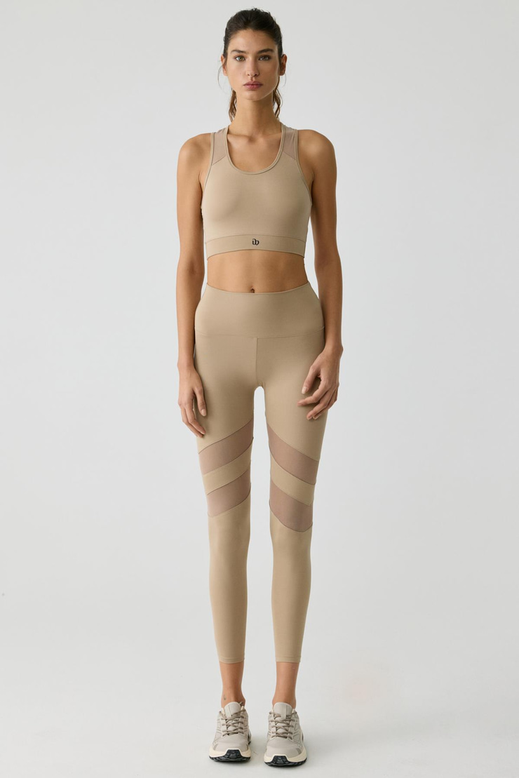 LARINA Kadın Tül Detaylı Tam Boy Vizon Tayt