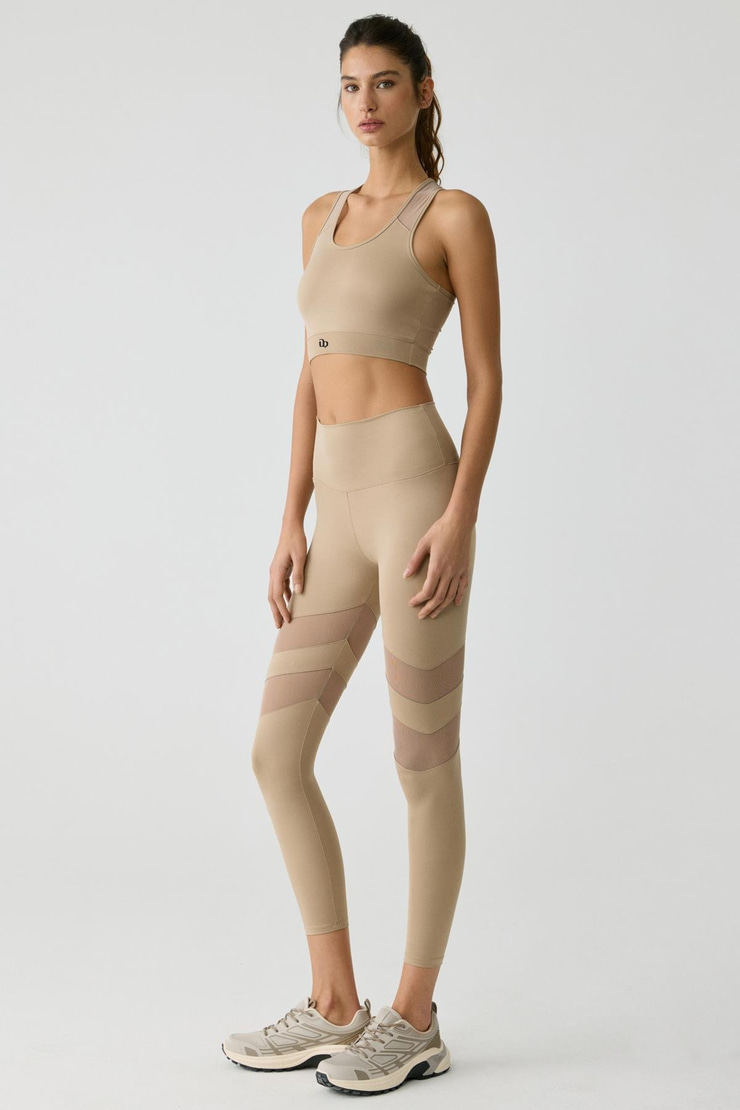 LARINA Kadın Tül Detaylı Tam Boy Vizon Tayt