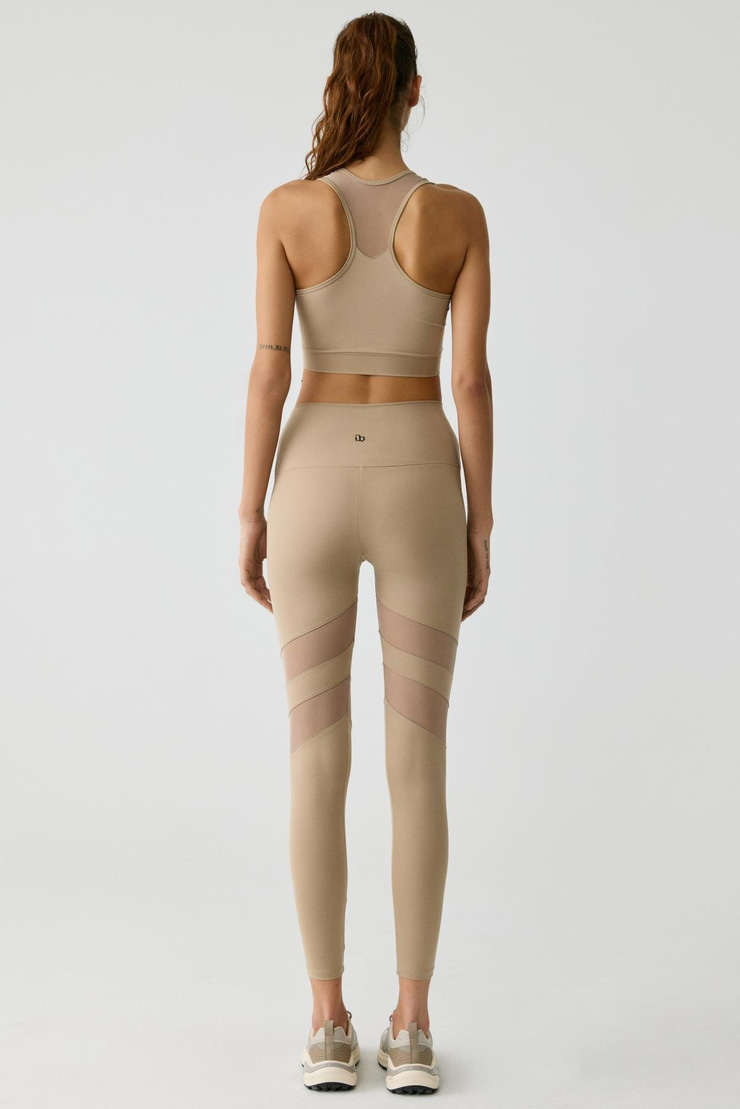 LARINA Kadın Tül Detaylı Tam Boy Vizon Tayt