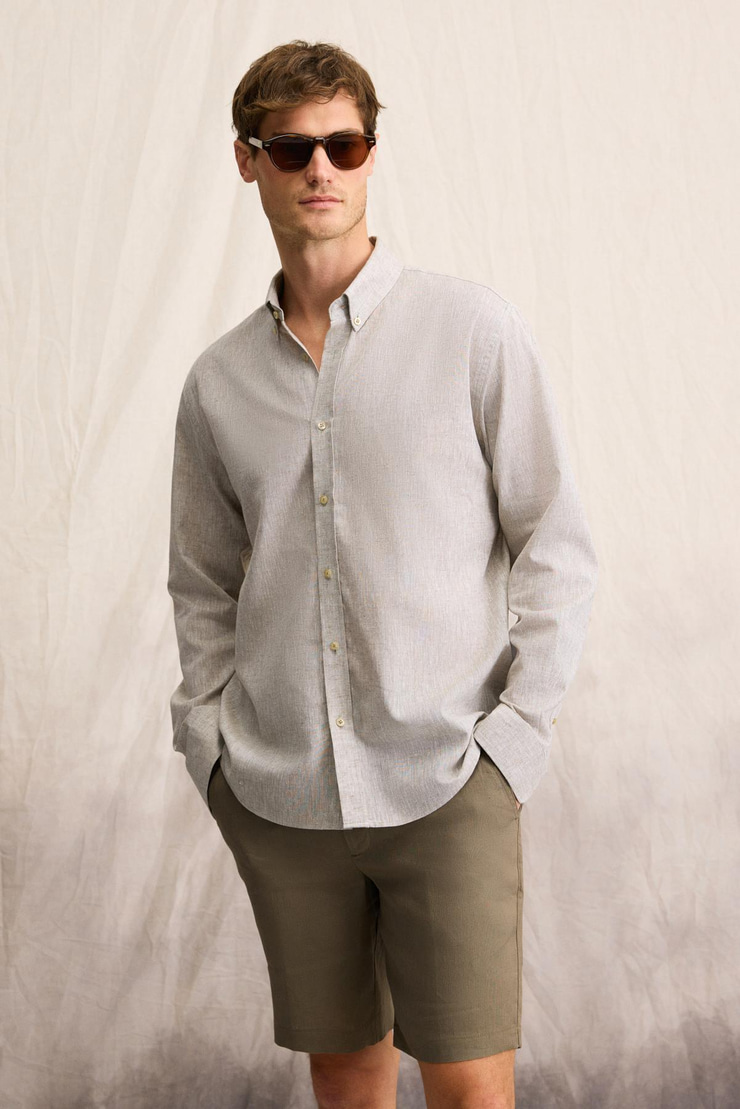 LASSE Erkek Gömlek Yaka Manşetli Uzun Kollu Regular Fit Haki Gömlek