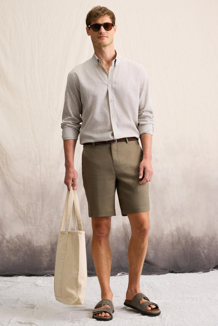 LASSE Erkek Gömlek Yaka Manşetli Uzun Kollu Regular Fit Haki Gömlek