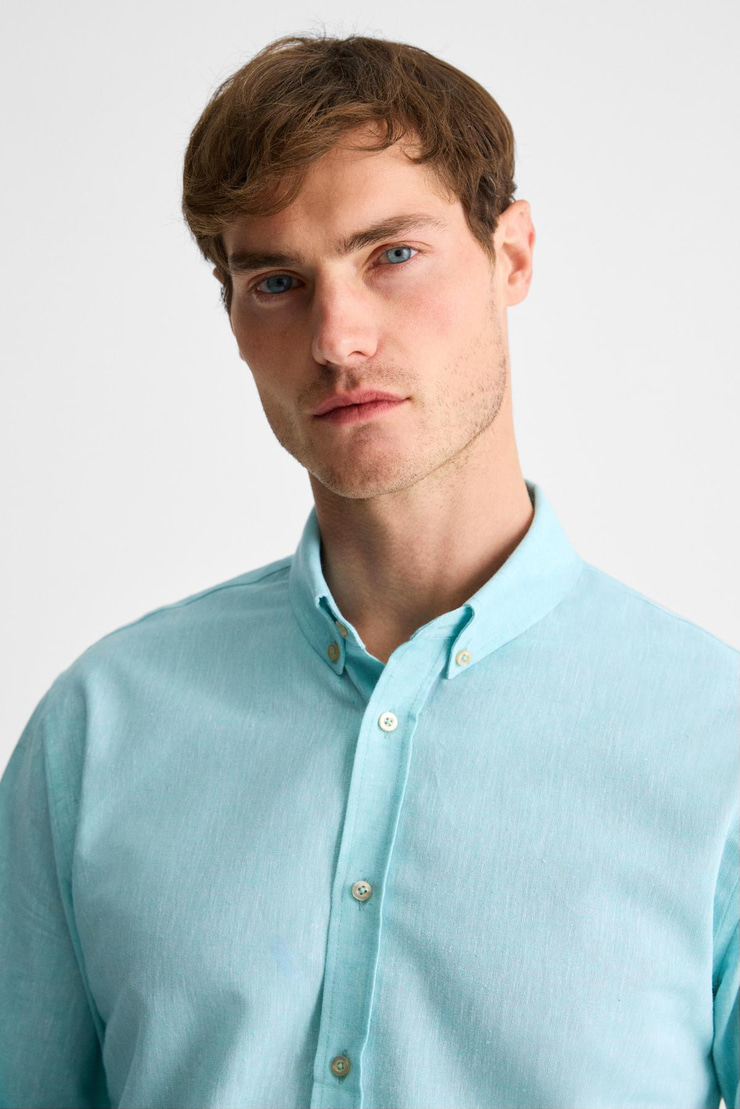 LASSE Erkek Gömlek Yaka Manşetli Uzun Kollu Regular Fit Mint Yeşil Gömlek