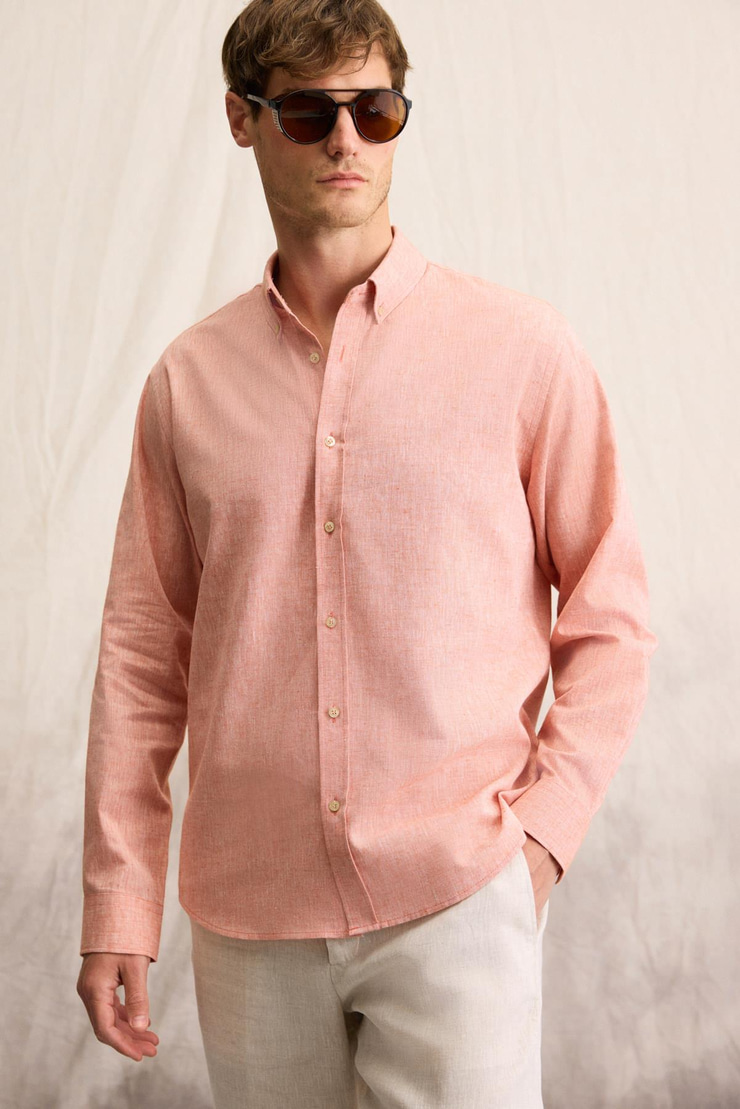 LASSE Erkek Gömlek Yaka Manşetli Uzun Kollu Regular Fit Turuncu Gömlek