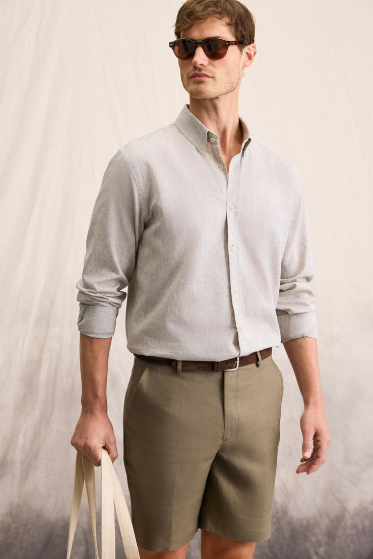 LASSE Erkek Gömlek Yaka Manşetli Uzun Kollu Regular Fit Haki Gömlek