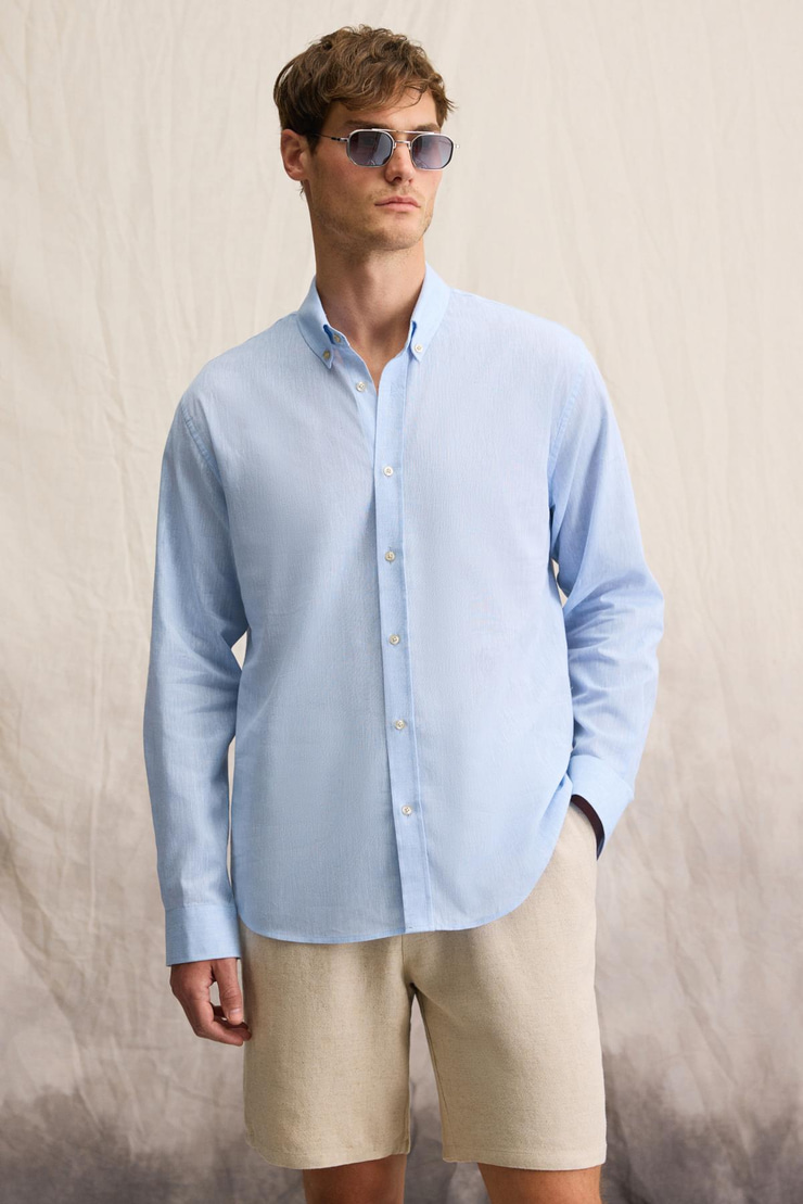 LASSE Erkek Gömlek Yaka Manşetli Uzun Kollu Regular Fit Mavi Gömlek