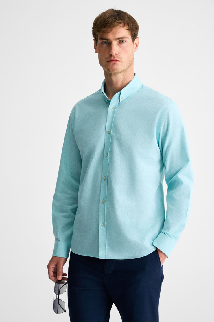 LASSE Erkek Gömlek Yaka Manşetli Uzun Kollu Regular Fit Mint Yeşil Gömlek