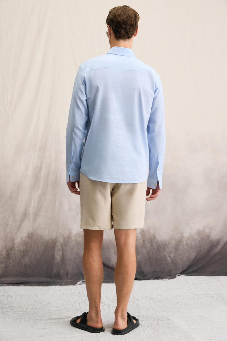 LASSE Erkek Gömlek Yaka Manşetli Uzun Kollu Regular Fit Mavi Gömlek