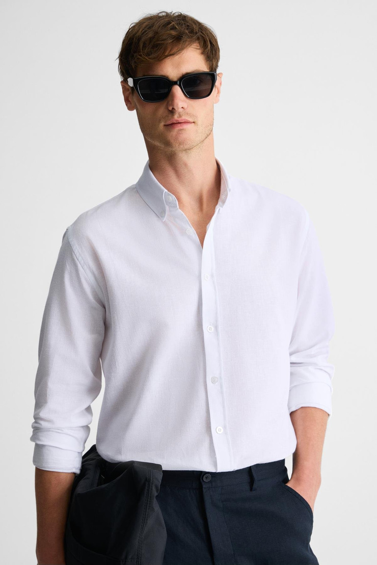 LASSE Erkek Gömlek Yaka Manşetli Uzun Kollu Regular Fit Beyaz Gömlek