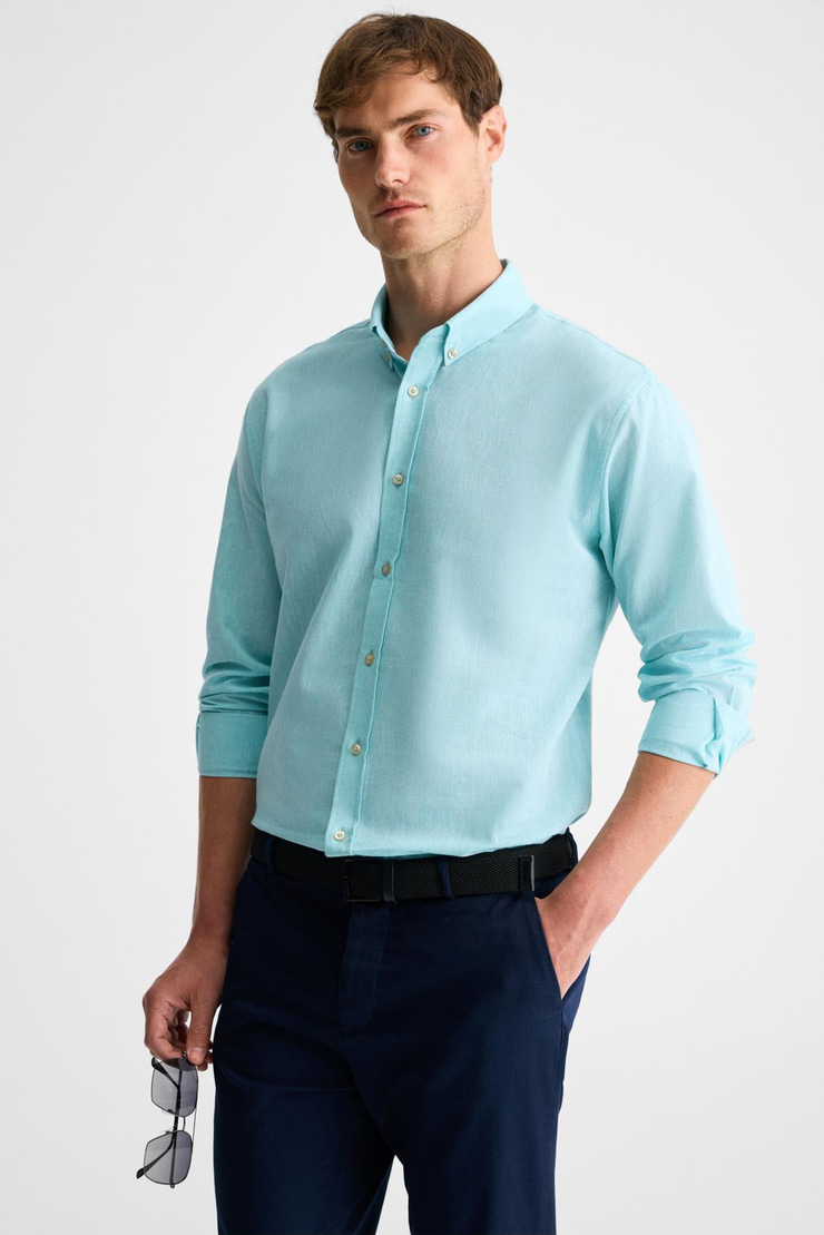 LASSE Erkek Gömlek Yaka Manşetli Uzun Kollu Regular Fit Mint Yeşil Gömlek