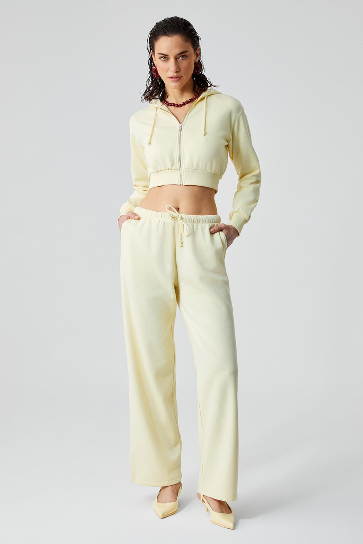 LAYA Kadın %100 Pamuk Regular Fit Çift Cepli Sarı Eşofman Altı