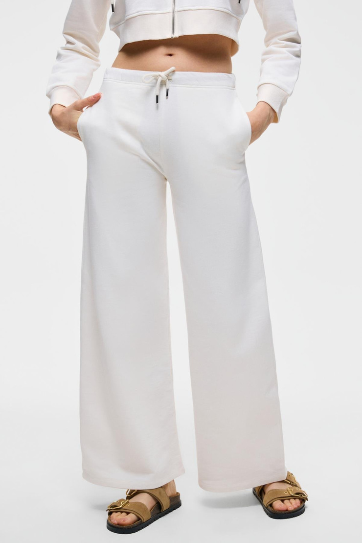 LAYA Kadın %100 Pamuk Regular Fit Çift Cepli Beyaz Eşofman Altı