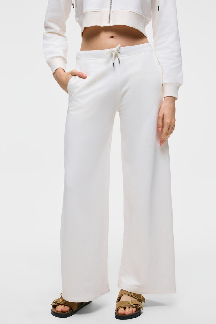 LAYA Kadın %100 Pamuk Regular Fit Çift Cepli Beyaz Eşofman Altı