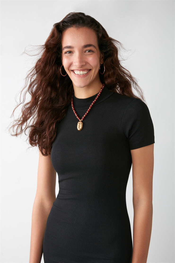 LAYANA Dokuma Slim Fit Siyah Tekli Elbise