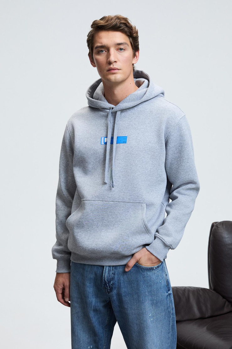 LELAND Erkek Kapüşonlu Kanguru Cepli Göğsü Nakışlı Regular Fit Grimelanj Sweatshirt