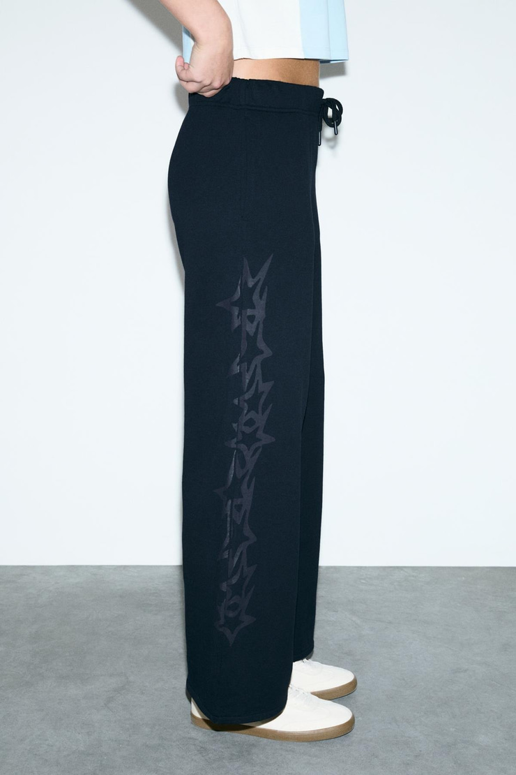 LIBRATE Kadın Organik Pamuklu Baskı Detaylı Çift Cepli Oversıze Lacivert Eşofman Altı