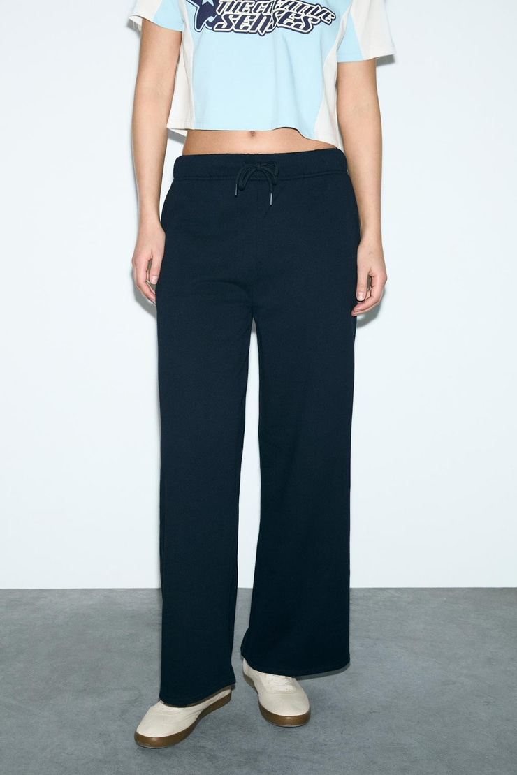 LIBRATE Kadın Organik Pamuklu Baskı Detaylı Çift Cepli Oversıze Lacivert Eşofman Altı