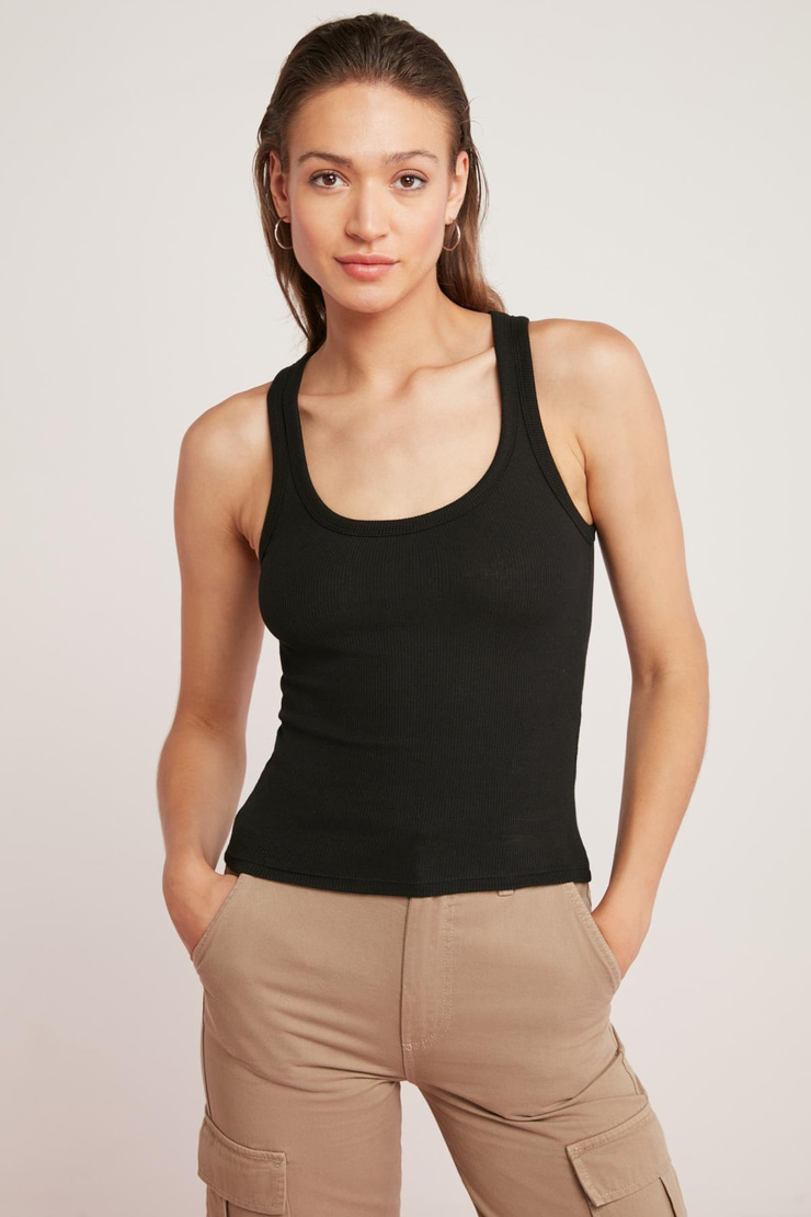 LILLESOL Kadın Fitilli Görünümlü Slim Fit Vücuda Oturan Havuz Yakalı Pamuklu Basic Siyah Atlet