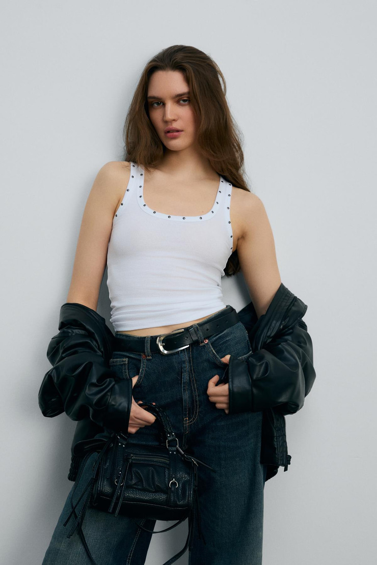 LILLESOL STARLIT Kadın Yumuşak Ve Esnek Kumaşlı Organik Pamuklu Taşlı Beyaz Atlet