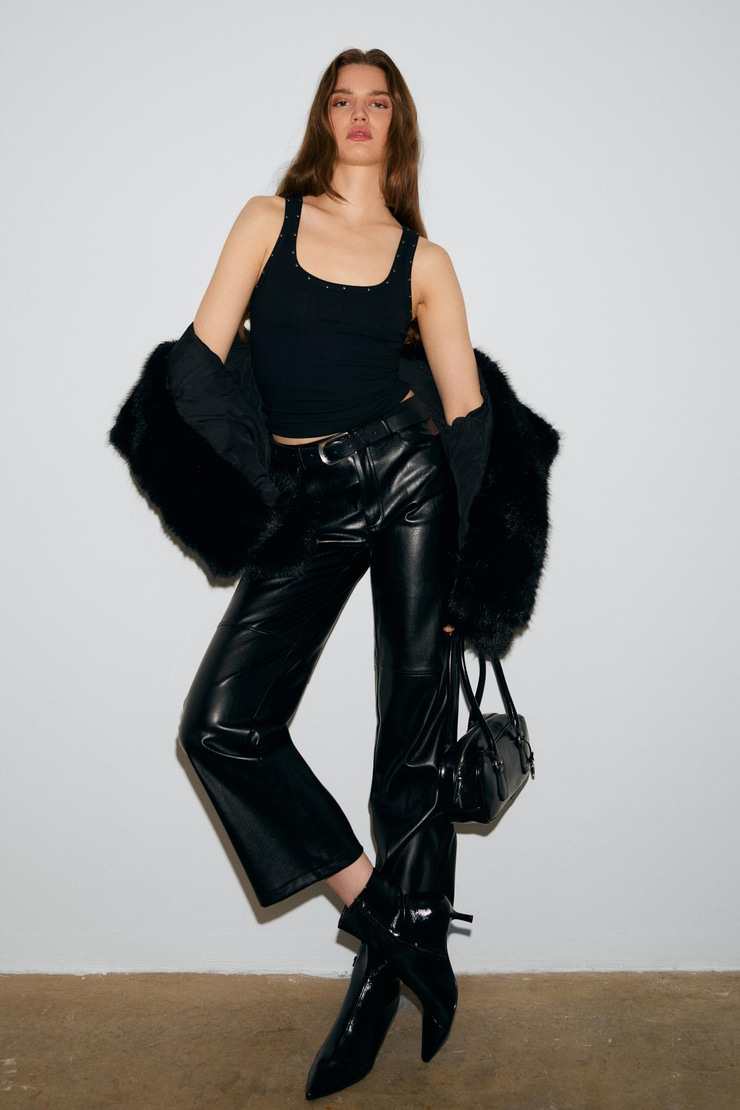 LILLESOL STARLIT Kadın Yumuşak Ve Esnek Kumaşlı Organik Pamuklu Taşlı Siyah Atlet