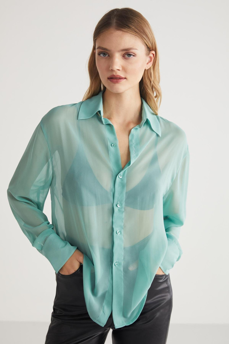 LIMA  Oversize Turkuaz Tekli Gömlek