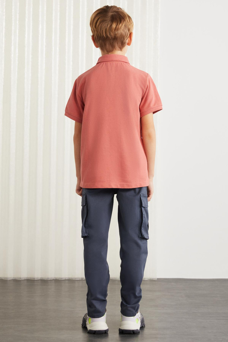 LOIS-GRM24001 100% pamuk  nakışlı kısa kollu polo yaka tshirt Kiremit Rengi Polo Yaka T-shirt