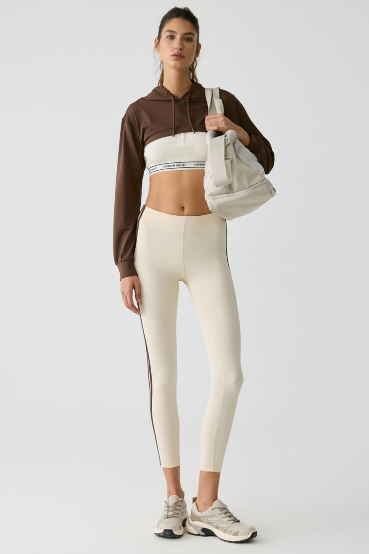 LOLITA Kadın Yanı Şeritli Biyeli Yumuşacık Ekru Tayt