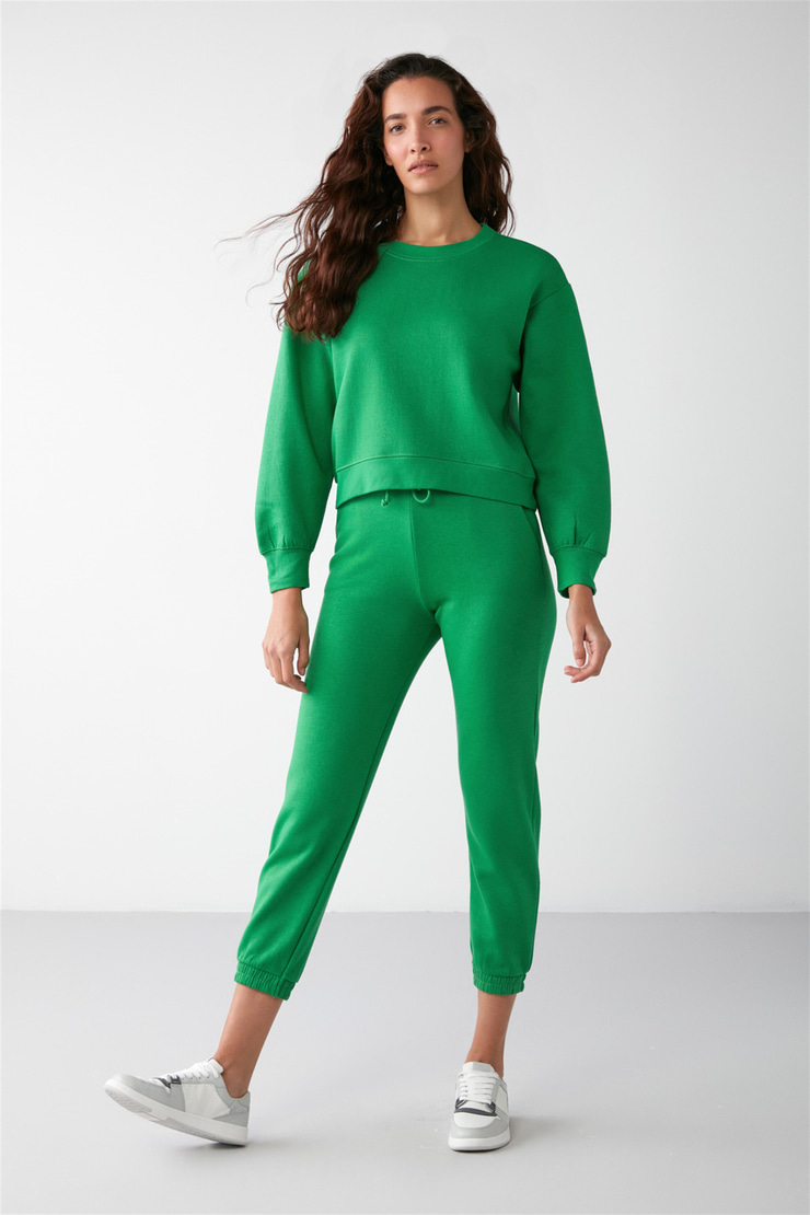 LONA Dokuma Relaxed Yeşil Tekli Sweatshirt