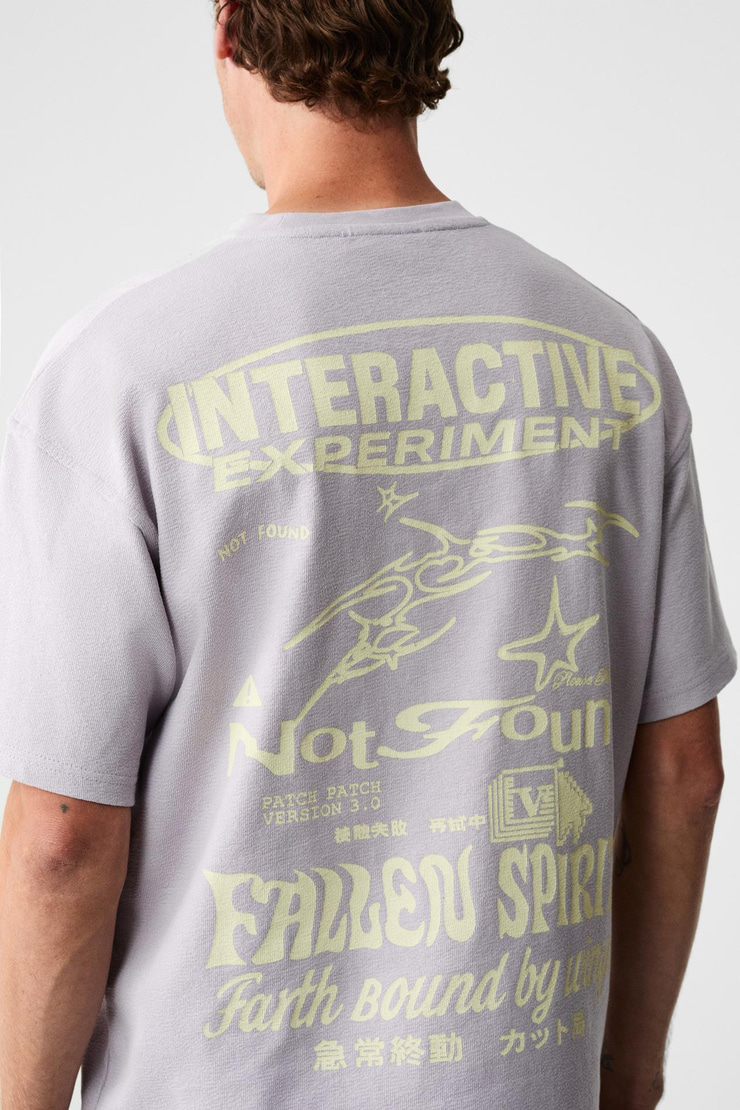 LORENNO Erkek Göğüs Baskılı %100 Organik Pamuklu Bisiklet Yaka Lila T-Shirt