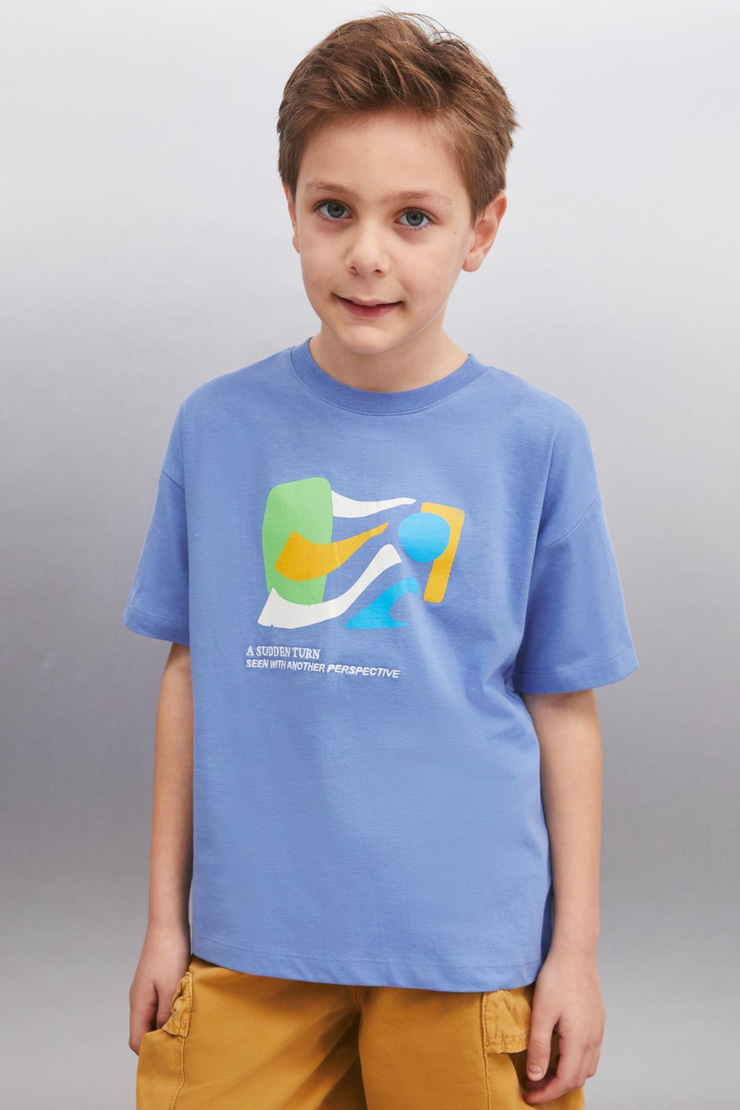 LORN   Mavi Tekli T-Shirt