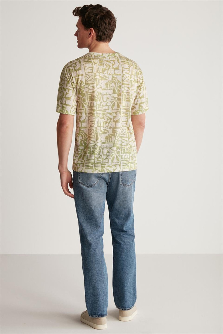 LUCAS Örme Regular Ekru - Desenli Tekli T-Shirt