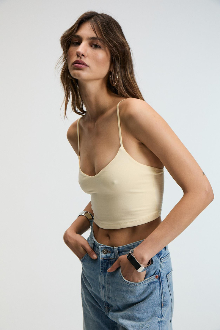 LUMINA Kadın İnce Ayar Askılı Slim Crop Sarı Atlet