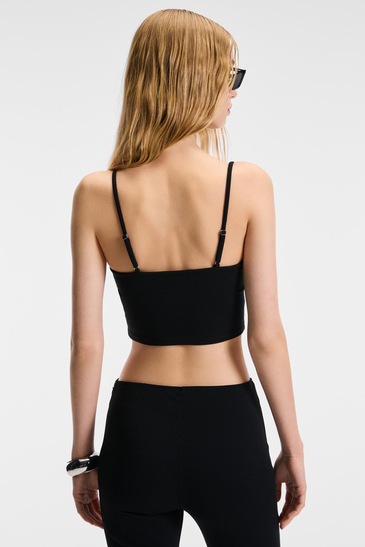 LUMINA Kadın İnce Ayar Askılı Slim Crop Siyah Atlet