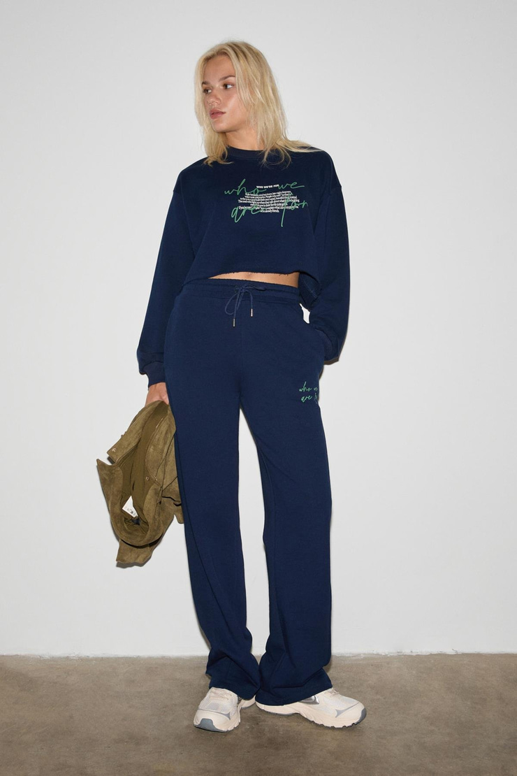 LUOT Kadın Baskı Detaylı Oversize Lacivert Eşofman Altı