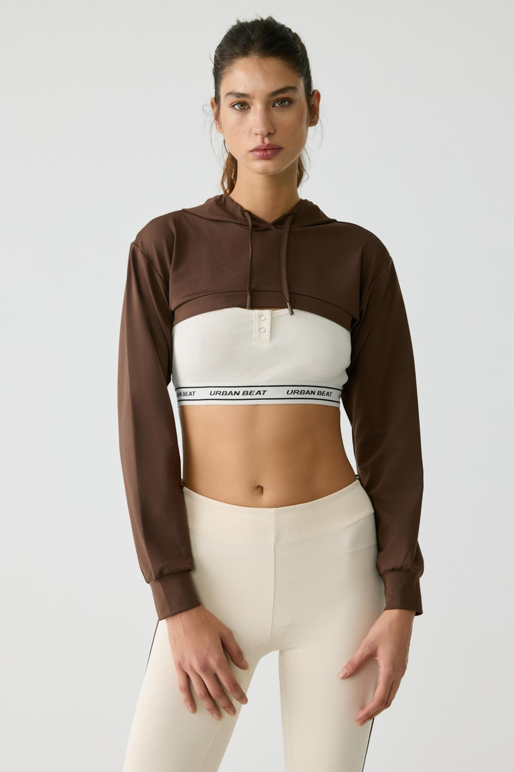 LUSSI Kadın Uzun Kollu Kapüşonlu Acı Kahve Büstiyer