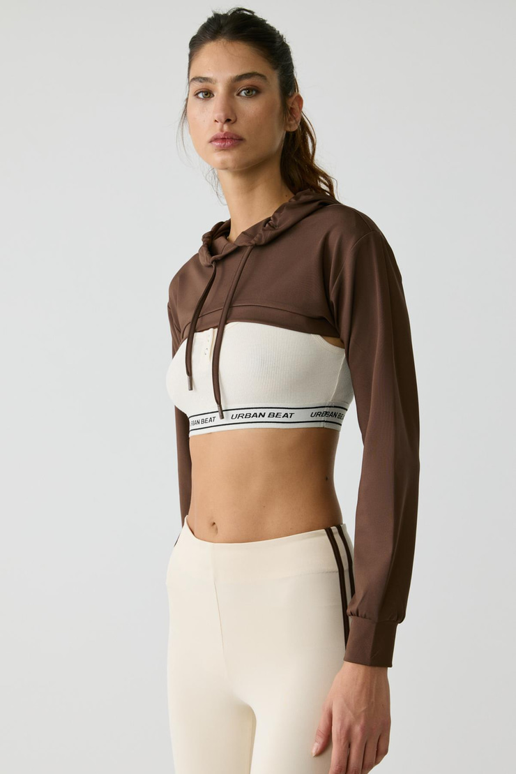 LUSSI Kadın Uzun Kollu Kapüşonlu Acı Kahve Büstiyer