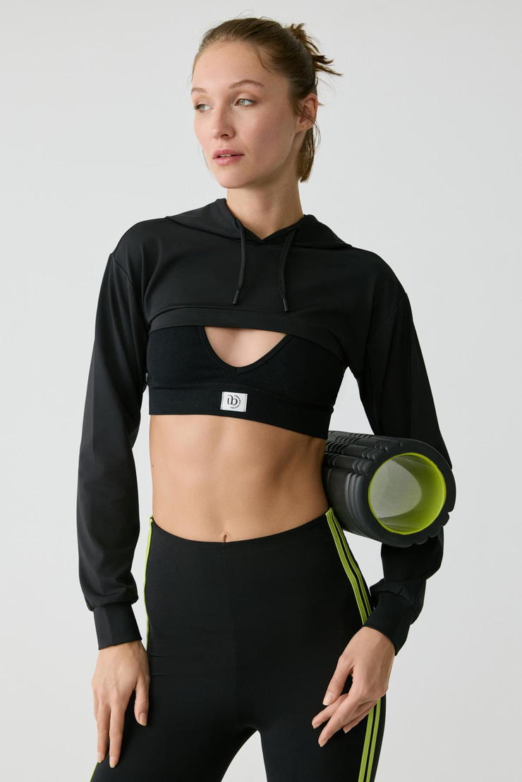 LUSSI Kadın Uzun Kollu Kapüşonlu Siyah Büstiyer