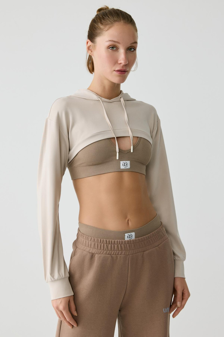 LUSSI Kadın Uzun Kollu Kapüşonlu Taş Rengi Büstiyer