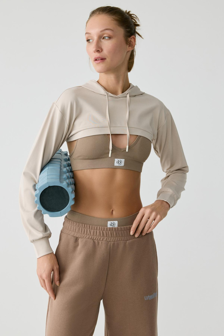 LUSSI Kadın Uzun Kollu Kapüşonlu Taş Rengi Büstiyer