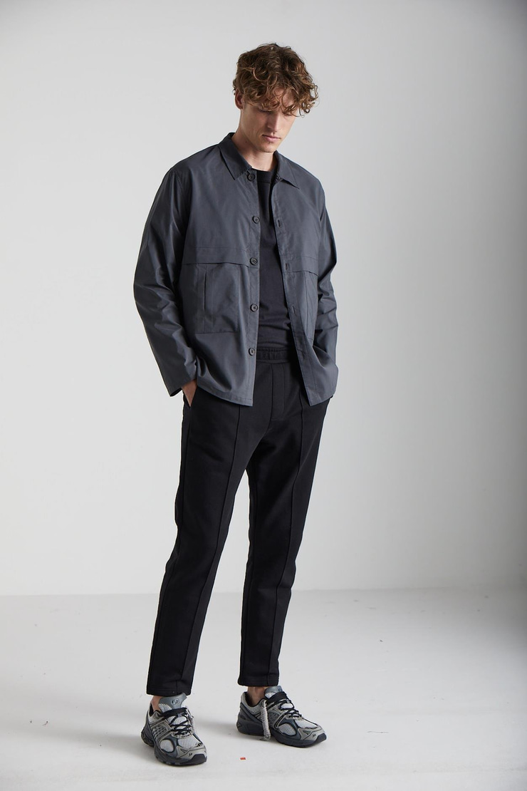 MARCELO Erkek Pamuklu Dokuma Gömlek Yaka Koyu Gri Gömlek